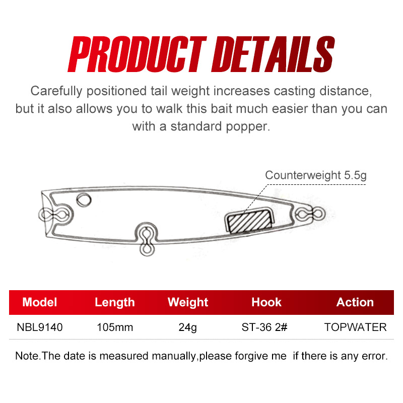 Noeby 105mm 24g Topwater Poppe - Fishing Lure Popper 评论和价格